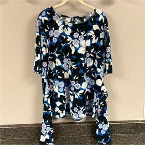 Ann Taylor Factory Floral Blue and White Top